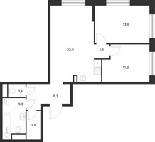 Планировка двухкомнатной(квартира) площадью 64.8 квадратных метров в “ЖК Форевиль”