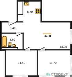 Планировка двухкомнатной(квартира) площадью 56.5 квадратных метров в ЖК “ЖК Верейская 41”