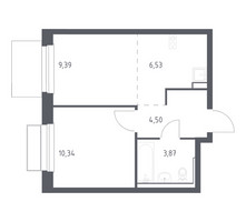 Планировка однокомнатной(квартира) площадью 34.63 квадратных метров в “ЖК Новое Внуково”