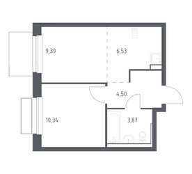 Планировка однокомнатной(квартира) площадью 34.63 квадратных метров в ЖК “ЖК Новое Внуково”