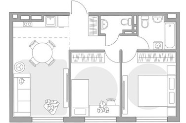 Планировка трехкомнатной(квартира) площадью 51.46 квадратных метров в ЖК “ЖК Аникеевский”