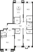 Планировка 4+ комнатной(квартира) площадью 115.5 квадратных метров в “ЖК Первый Московский”