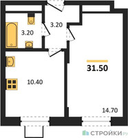 Планировка однокомнатной(квартира) площадью 31.5 квадратных метров в “ЖК Люберцы”