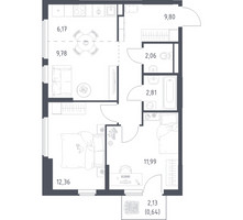 Планировка двухкомнатной(квартира) площадью 55.61 квадратных метров в “ЖК Остафьево”
