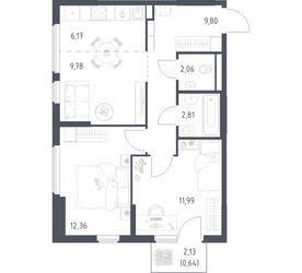 Планировка двухкомнатной(квартира) площадью 55.61 квадратных метров в ЖК “ЖК Остафьево”