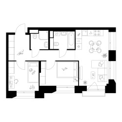 Планировка двухкомнатной(квартира) площадью 50.9 квадратных метров в ЖК “ЖК Онежский вал”
