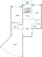 Планировка трехкомнатной(квартира) площадью 124 квадратных метров в “ЖК Дом‐Мегалит в Королёве”