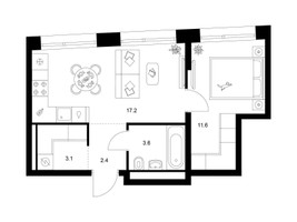 Планировка однокомнатной(квартира) площадью 37.9 квадратных метров в “ЖК Строгино 360”