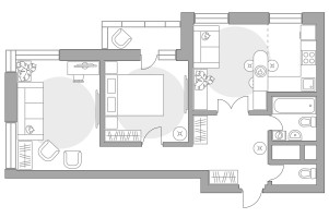 Планировка трехкомнатной(квартира) площадью 58.87 квадратных метров в “ЖК Ильинойс”