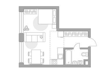 Планировка однокомнатной(квартира) площадью 32.82 квадратных метров в ЖК “ЖК Мневники от Гранель”