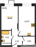 Планировка однокомнатной(квартира) площадью 35.8 квадратных метров в “ЖК Новоград Павлино”