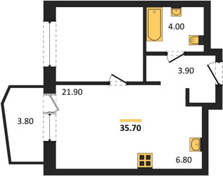 Планировка однокомнатной(квартира) площадью 35.7 квадратных метров в ЖК “ЖК "Коллекция"”