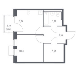 Планировка однокомнатной(квартира) площадью 36.5 квадратных метров в ЖК “ЖК Молжаниново”