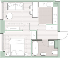 Планировка однокомнатной(квартира) площадью 37 квадратных метров в “ЖК Среда на Лобачевского”