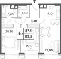 Планировка трехкомнатной(квартира) площадью 82.5 квадратных метров в “ЖК Will Towers (Вилл Тауэрс)”