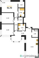 Планировка трехкомнатной(квартира) площадью 91.7 квадратных метров в “Кутузов Сити”