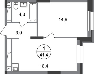 Планировка однокомнатной(квартира) площадью 41.4 квадратных метров в ЖК “ЖК Первый Московский”