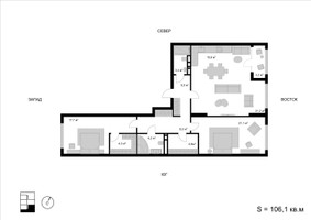 Планировка трехкомнатной(квартира) площадью 106.1 квадратных метров в “ЖК Мытищи Сити”