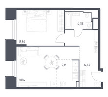 Планировка однокомнатной(апартаменты) площадью 56.49 квадратных метров в “ЖК Скай Спутник”