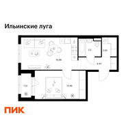 Планировка однокомнатной(квартира) площадью 42.16 квадратных метров в “ЖК Ильинские луга”