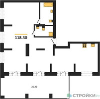 Планировка трехкомнатной(квартира) площадью 118.3 квадратных метров в “ЖК Квартал Метроном”