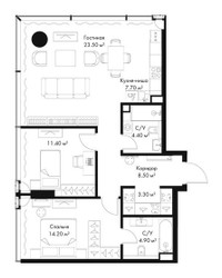 Планировка двухкомнатной(квартира) площадью 77.9 квадратных метров в ЖК “ЖК Слава”