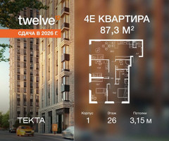 Планировка 4+ комнатной(квартира) площадью 87.3 квадратных метров в “ЖК Твелв”