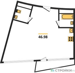 Планировка однокомнатной(апартаменты) площадью 46.98 квадратных метров в “ЖК Клубный дом Рублево”