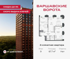 Планировка двухкомнатной(квартира) площадью 67.7 квадратных метров в “ЖК Варшавские ворота”