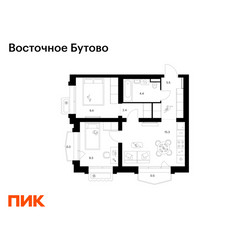 Планировка двухкомнатной(квартира) площадью 47.1 квадратных метров в ЖК “ЖК Восточное Бутово”