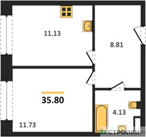 Планировка однокомнатной(апартаменты) площадью 35.8 квадратных метров в “ЖК Движение. Говорово”