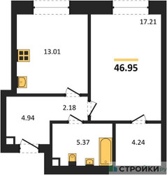 Планировка однокомнатной(квартира) площадью 46.95 квадратных метров в ЖК “ЖК Sezar City (Сезар Сити)”