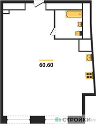 Планировка однокомнатной(квартира) площадью 60.6 квадратных метров в ЖК “ЖК Стремянный 2 (Амарант)”