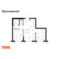 Планировка двухкомнатной(квартира) площадью 48.2 квадратных метров в “ЖК Ярославский”