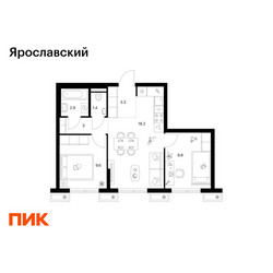 Планировка двухкомнатной(квартира) площадью 48.2 квадратных метров в ЖК “ЖК Ярославский”