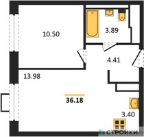 Планировка однокомнатной(квартира) площадью 36.18 квадратных метров в “ЖК Прибрежный Парк”
