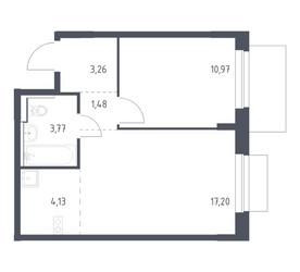 Планировка однокомнатной(квартира) площадью 40.81 квадратных метров в ЖК “ЖК Новое Внуково”