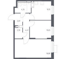 Планировка двухкомнатной(квартира) площадью 53.4 квадратных метров в “ЖК Пятницкие луга”