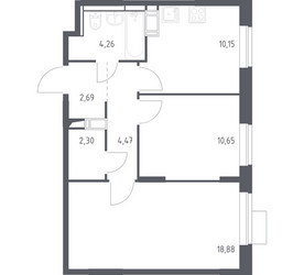 Планировка двухкомнатной(квартира) площадью 53.4 квадратных метров в ЖК “ЖК Пятницкие луга”