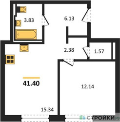 Планировка однокомнатной(квартира) площадью 41.4 квадратных метров в ЖК “ЖК Квартал Герцена”