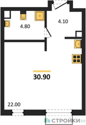 Планировка студии(квартира) площадью 30.9 квадратных метров в ЖК “ЖК Дмитровское небо”
