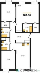 Планировка трехкомнатной(квартира) площадью 103.6 квадратных метров в ЖК “ЖК Резиденции Сколково”
