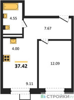 Планировка однокомнатной(квартира) площадью 37.42 квадратных метров в “ЖК ЭкоБунино (Южное Бунино)”