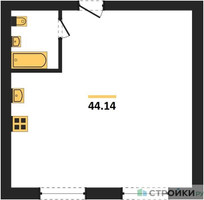 Планировка однокомнатной(квартира) площадью 44.14 квадратных метров в “ЖК Парк Апрель”