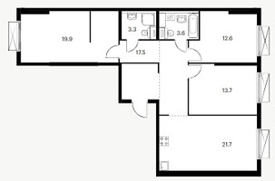 Планировка трехкомнатной(квартира) площадью 91.3 квадратных метров в “ЖК Кольская 8”