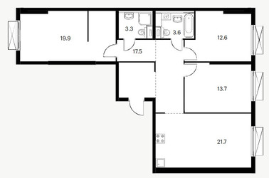 Планировка трехкомнатной(квартира) площадью 91.3 квадратных метров в ЖК “ЖК Кольская 8”