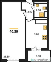 Планировка однокомнатной(квартира) площадью 40.8 квадратных метров в “ЖК Одинцово Сити”