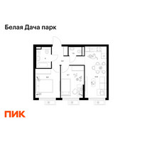 Планировка двухкомнатной(квартира) площадью 45.8 квадратных метров в “ЖК Белая Дача парк”