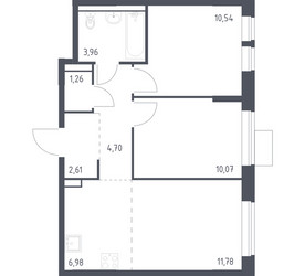 Планировка двухкомнатной(квартира) площадью 51.9 квадратных метров в ЖК “ЖК Молжаниново”