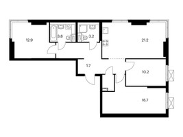 Планировка трехкомнатной(квартира) площадью 83.3 квадратных метров в “ЖК Руставели 14”